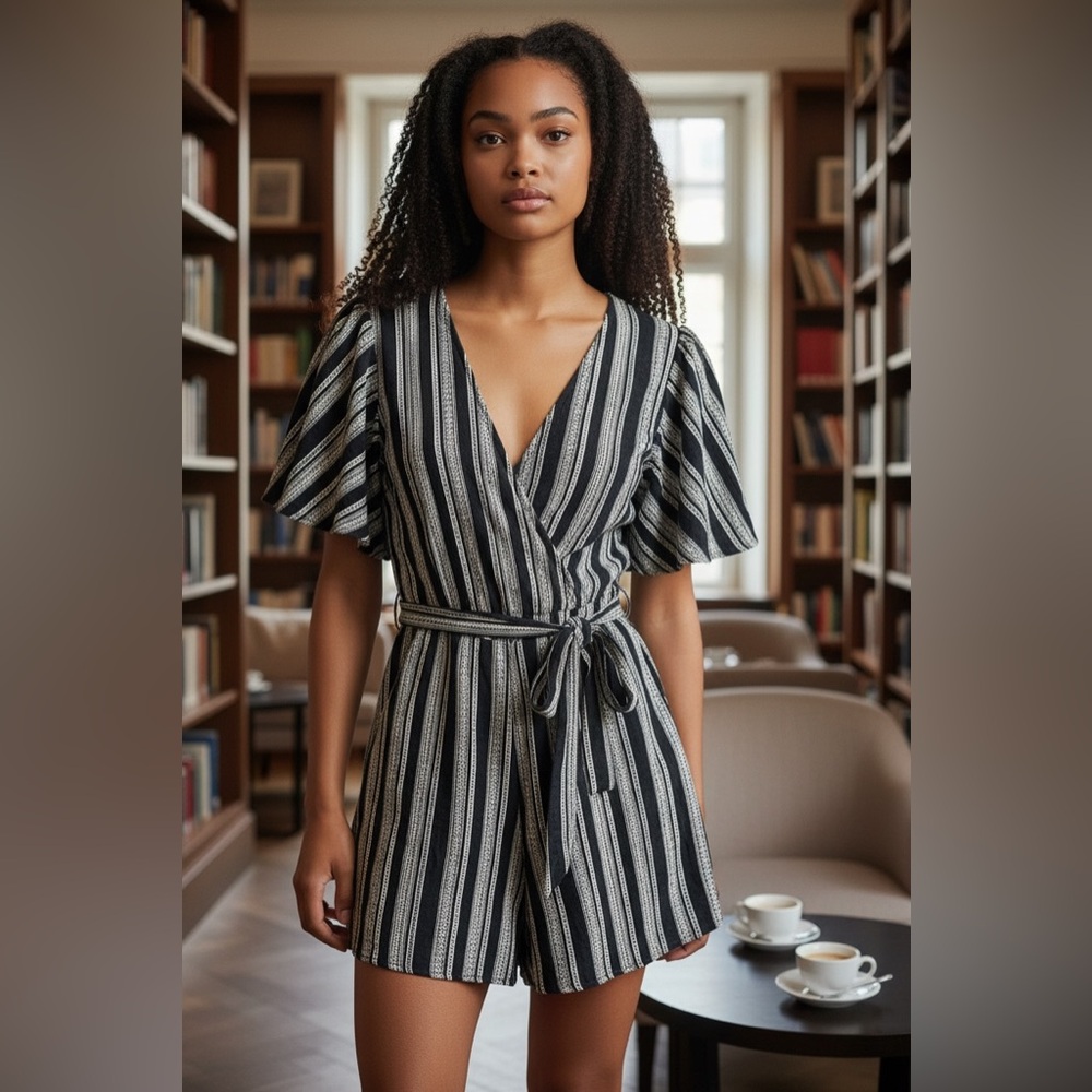 Trixxi Blue & White Stripe Romper